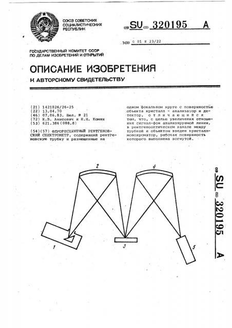 Флуоресцентный рентгеновский спектрометр (патент 320195)