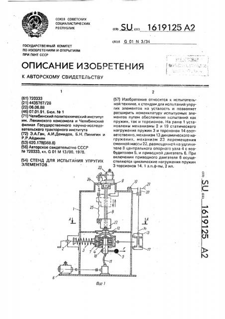 Стенд для испытания упругих элементов (патент 1619125)