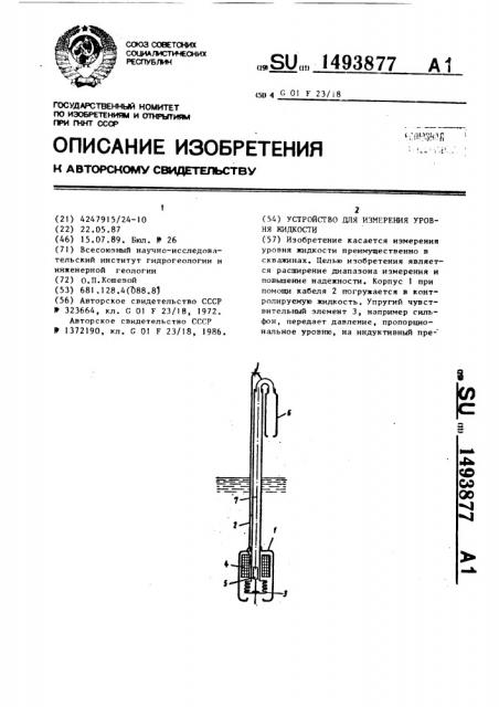 Устройство для измерения уровня жидкости (патент 1493877)