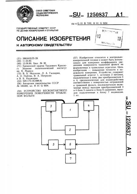 Устройство бесконтактного измерения поверхности травленной фольги (патент 1250837)