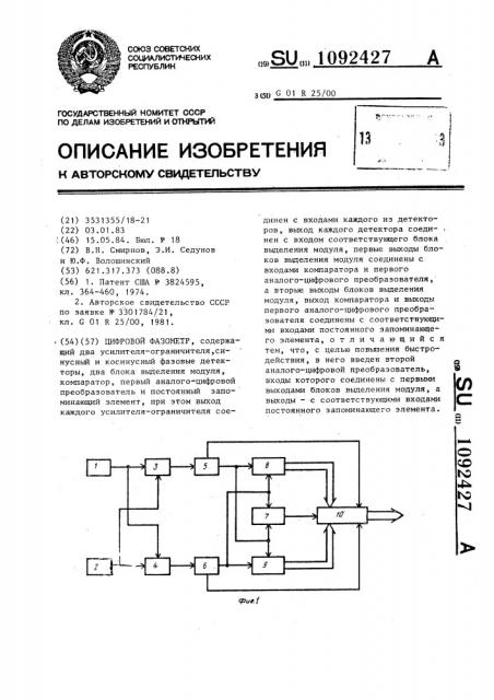 Цифровой фазометр (патент 1092427)