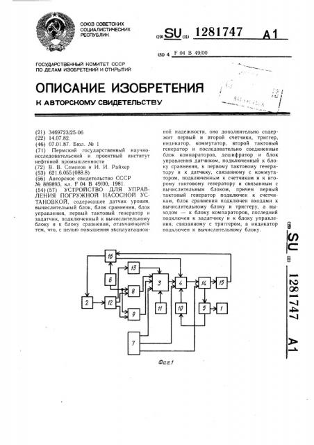 Устройство для управления погружной насосной установкой (патент 1281747)