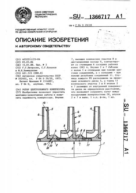 Ротор центробежного компрессора (патент 1366717)