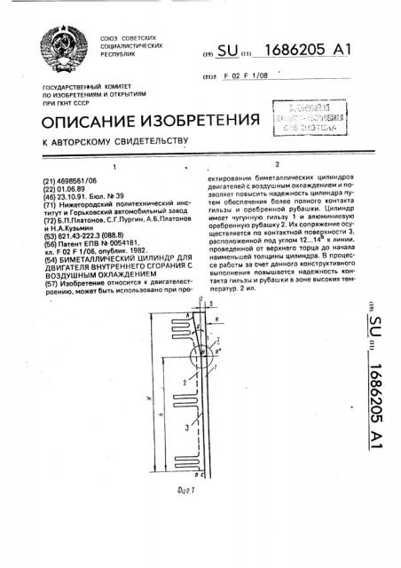 Биметаллический цилиндр для двигателя внутреннего сгорания с воздушным охлаждением (патент 1686205)