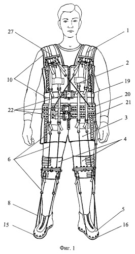 Костюм для принудительного изменения позы человека и создания повышенной нагрузки на опорно-двигательный аппарат (патент 2295321)