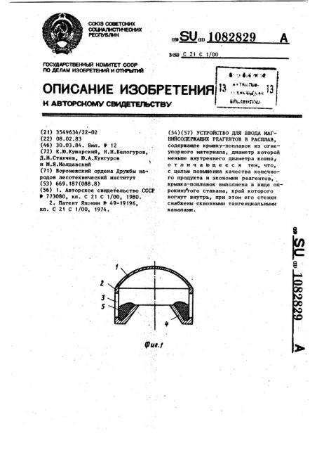 Устройство для ввода магнийсодержащих реагентов в расплав (патент 1082829)