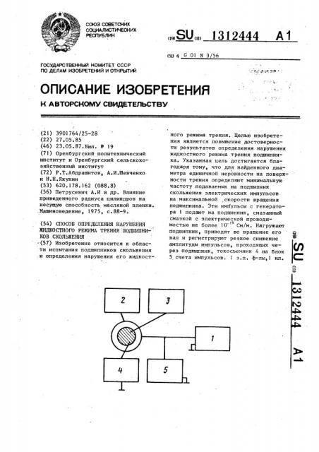 Способ определения нарушения жидкостного режима трения подшипников скольжения (патент 1312444)