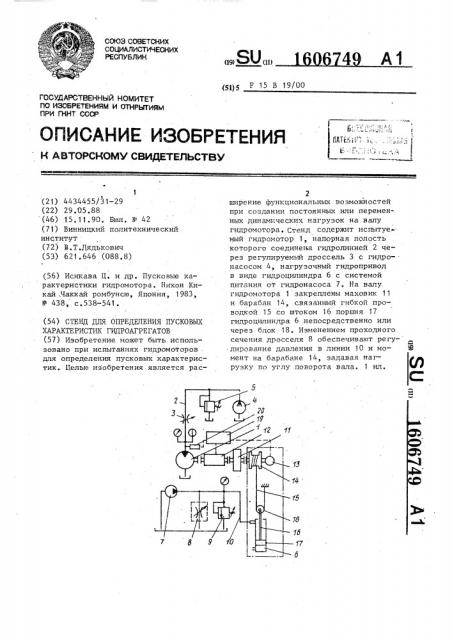 Стенд для определения пусковых характеристик гидроагрегатов (патент 1606749)