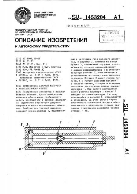 Возбудитель ударной нагрузки к испытательному стенду (патент 1453204)