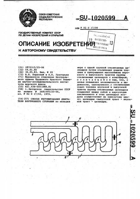 Способ регулирования двигателя внутреннего сгорания (патент 1020599)