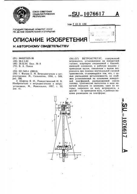 Ветроагрегат (патент 1076617)