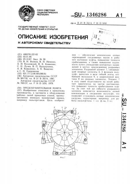 Предохранительная муфта (патент 1346286)