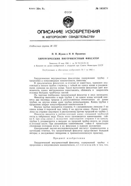 Хирургический внутрикостный фиксатор (патент 145978)