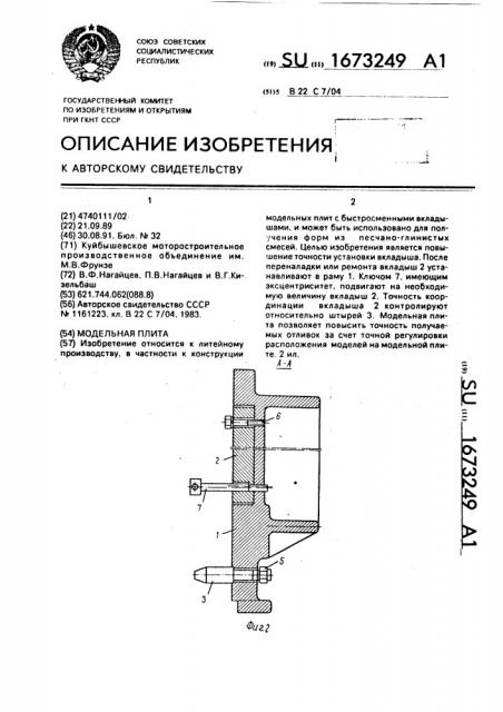 Модельная плита (патент 1673249)