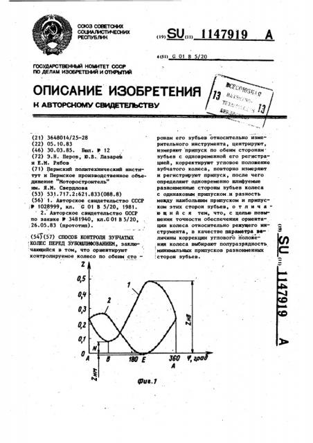 Способ контроля зубчатых колес перед зубошлифованием (патент 1147919)