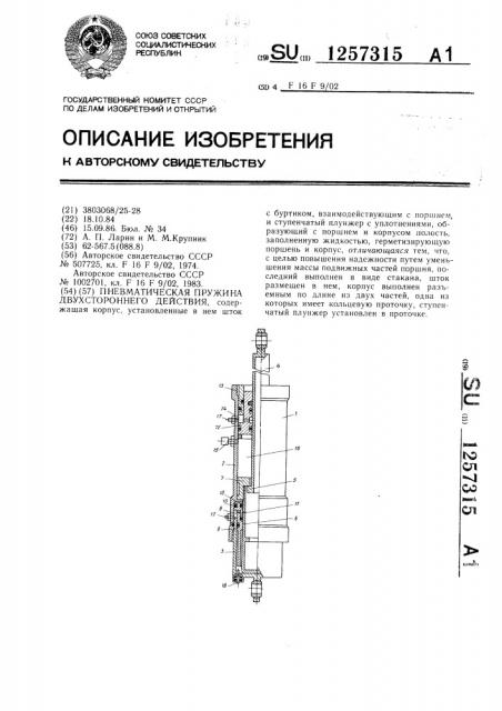 Пневматическая пружина двухстороннего действия (патент 1257315)