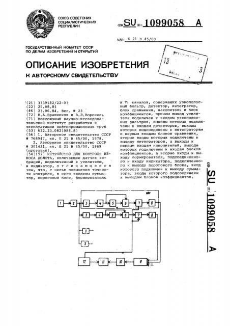 Устройство для контроля износа долота (патент 1099058)