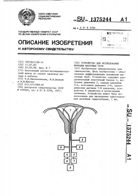 Устройство для исследования функции маточных труб (патент 1375244)