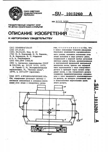 Аэродинамические весы (патент 1015260)
