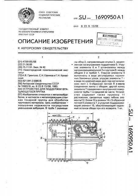 Устройство для поддержки вращающегося прутка (патент 1690950)