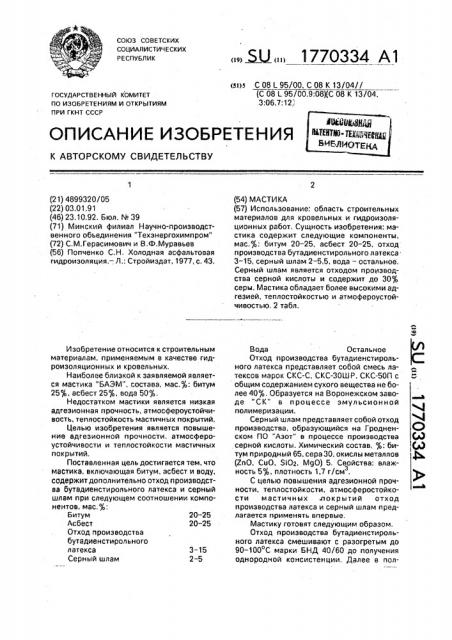 Мастика (патент 1770334)