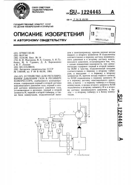 Устройство для регулирования давления газа в ресивере компрессора (патент 1224445)