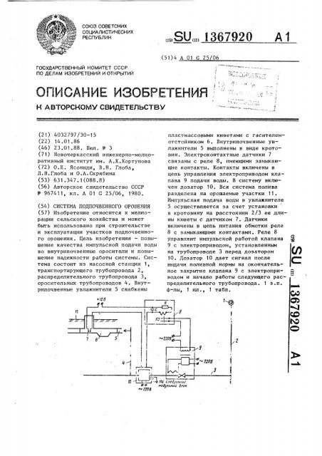 Система подпочвенного орошения (патент 1367920)