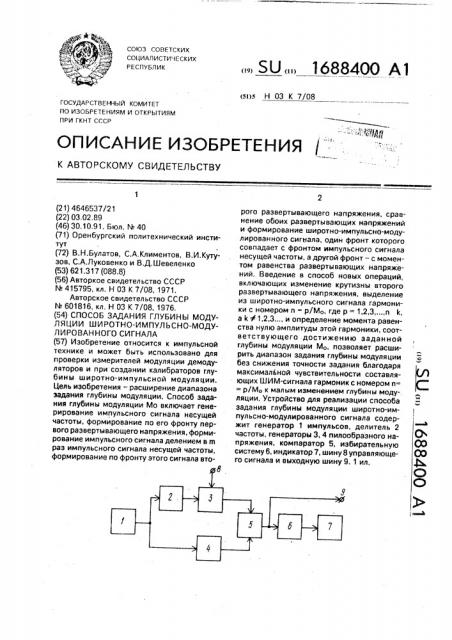 Способ задания глубины модуляции широтно-импульсно- модулированного сигнала (патент 1688400)