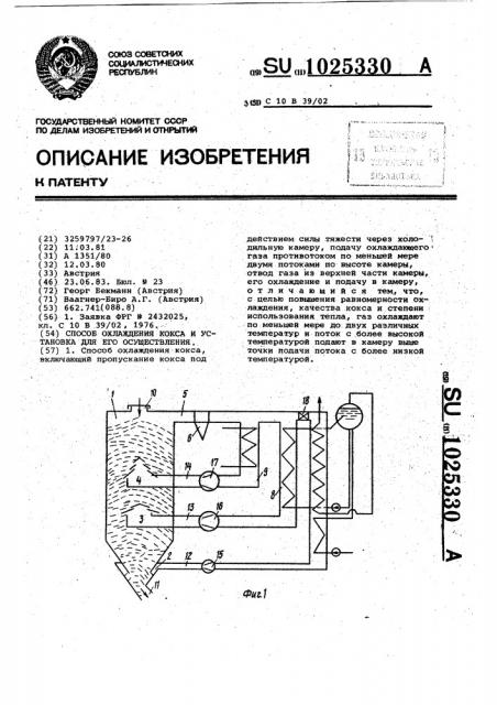 Способ охлаждения кокса и установка для его осуществления (патент 1025330)