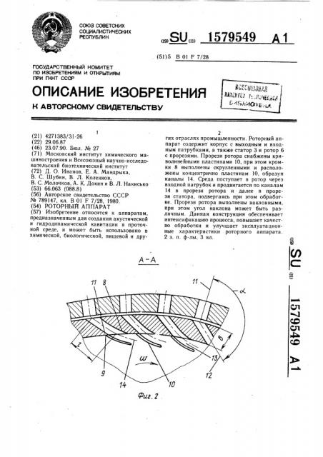 Роторный аппарат (патент 1579549)