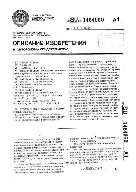 Способ бурения скважины в осложненных условиях (патент 1454950)