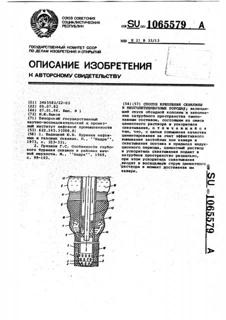 Способ крепления скважины в многолетнемерзлых породах (патент 1065579)