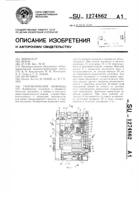 Гидравлические ножницы (патент 1274862)