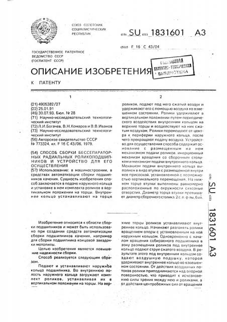 Способ сборки бессепараторных радиальных ролико-подшипников и устройство для его осуществления (патент 1831601)