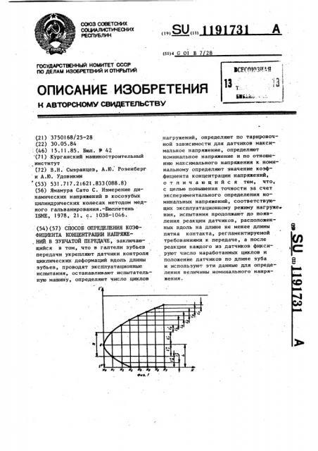 Способ определения коэффициента концентрации напряжений в зубчатой передаче (патент 1191731)