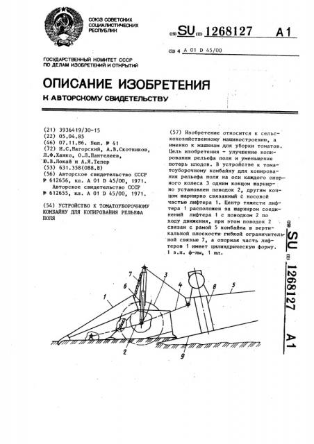 Устройство к томатоуборочному комбайну для копирования рельефа поля (патент 1268127)