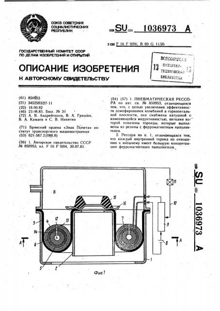 Пневматическая рессора (патент 1036973)