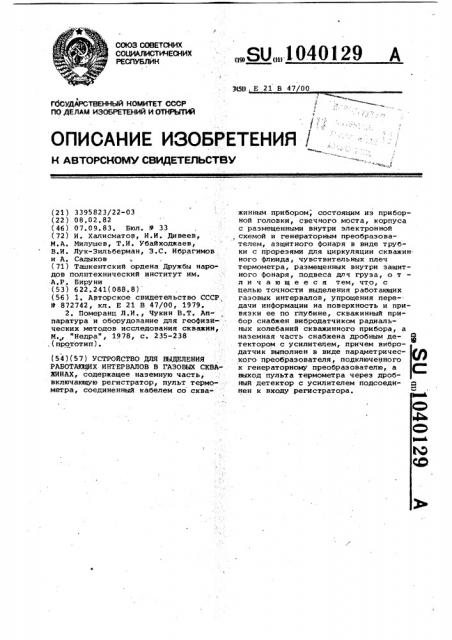 Устройство для выделения работающих интервалов в газовых скважинах (патент 1040129)