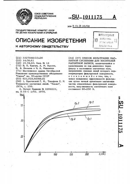 Способ фильтрации магнитной суспензии для носителей магнитной записи (патент 1011175)