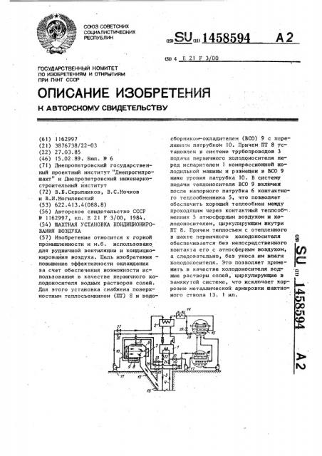 Шахтная установка кондиционирования воздуха (патент 1458594)