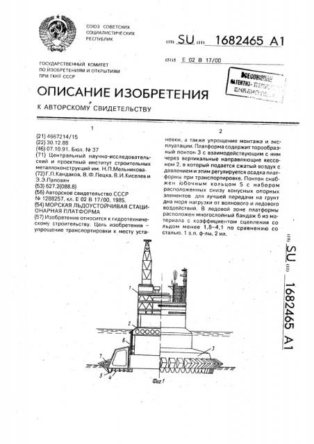 Морская льдоустойчивая стационарная платформа (патент 1682465)