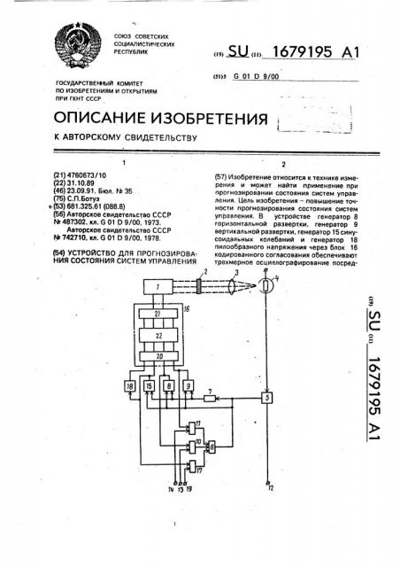 Устройство для прогнозирования состояния систем управления (патент 1679195)