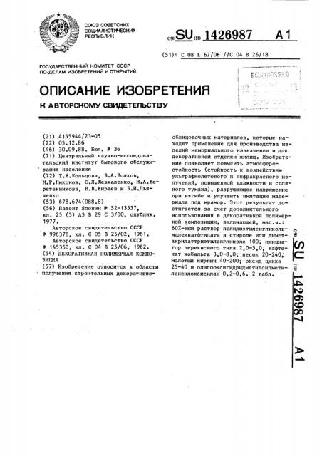Декоративная полимерная композиция (патент 1426987)