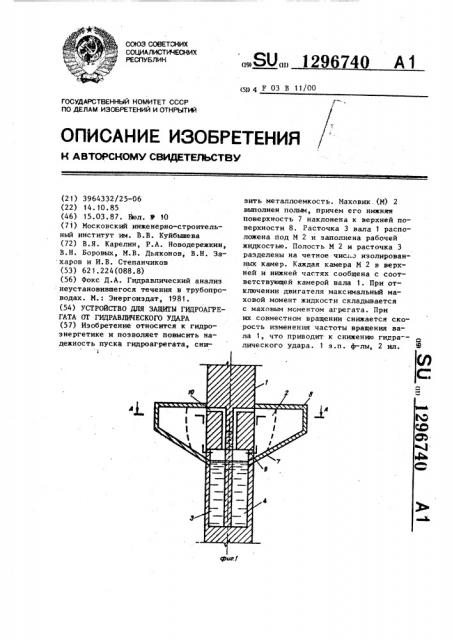 Устройство для защиты гидроагрегата от гидравлического удара (патент 1296740)