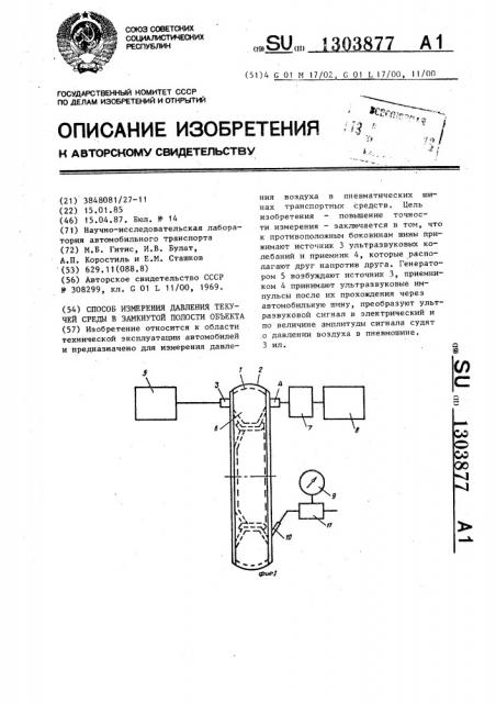 Способ измерения давления текучей среды в замкнутой полости объекта (патент 1303877)