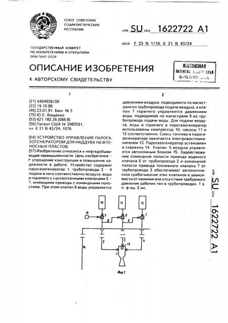 Устройство управления парогазогенератором для наддува нефтеносных пластов (патент 1622722)