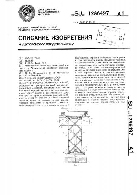 Грузовая подвеска крана (патент 1286497)