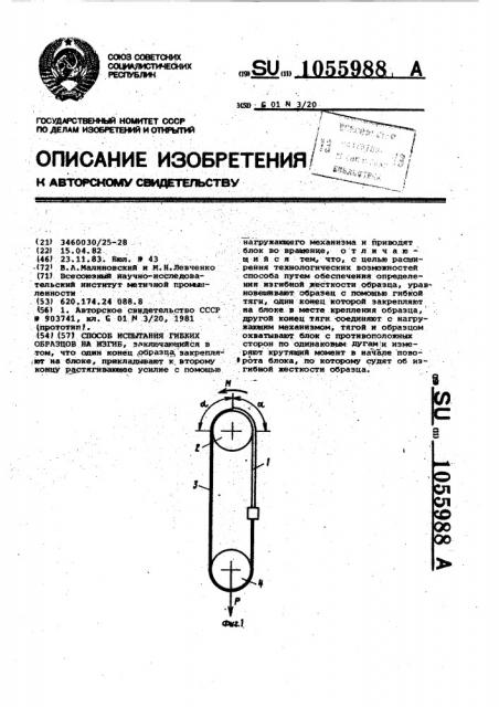 Способ испытаний гибких образцов на изгиб (патент 1055988)