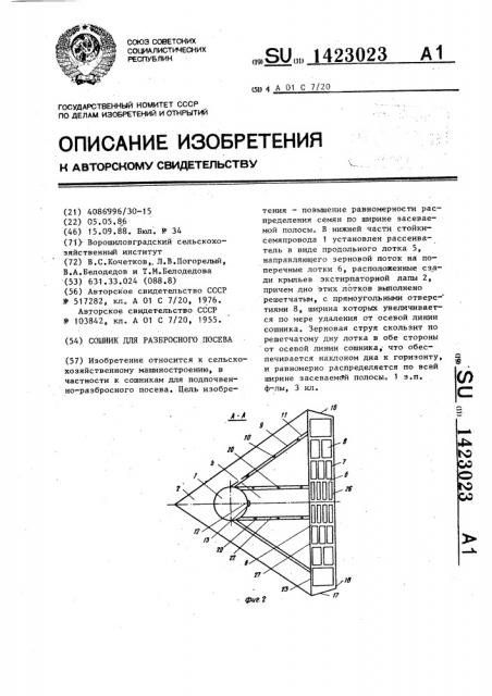 Сошник для разбросного посева (патент 1423023)