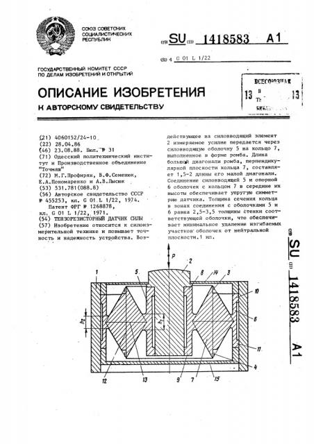 Тензорезисторный датчик силы (патент 1418583)